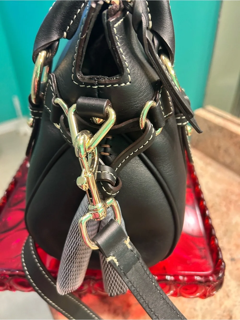 Dooney & Bourke Black Leather Satchel with Gold Hardware